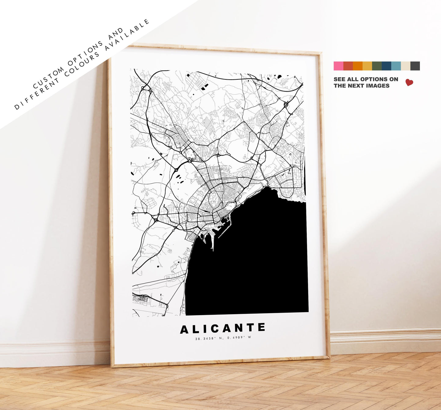 Alicante Map Print - City Map Poster - Map Art - Map Wall Art - Spain City Maps - Alicante Print - Alicante Poster - Minimalist City Map