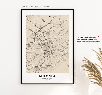 Murcia Map Print - City Map Poster - Map Art - Map Wall Art - Spain City Maps - Murcia Print - Murcia Poster - Minimalist City Map