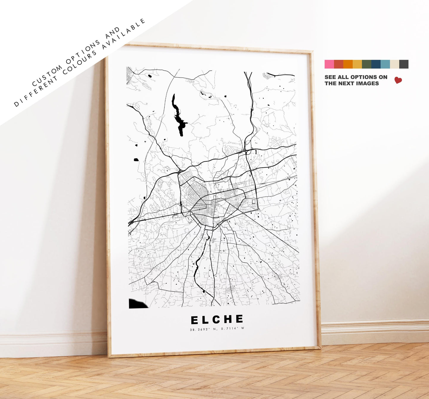 Elche Map Print - City Map Poster - Map Art - Map Wall Art - Spain City Maps - Elche Print - Elche Poster - Minimalist City Map