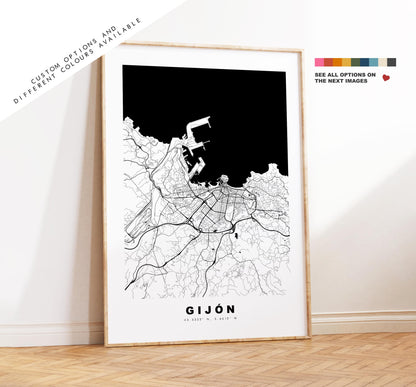 Gijon Map Print - City Map Poster - Map Art - Map Wall Art - Spain City Maps - Gijon Print - Gijon Poster - Minimalist City Map