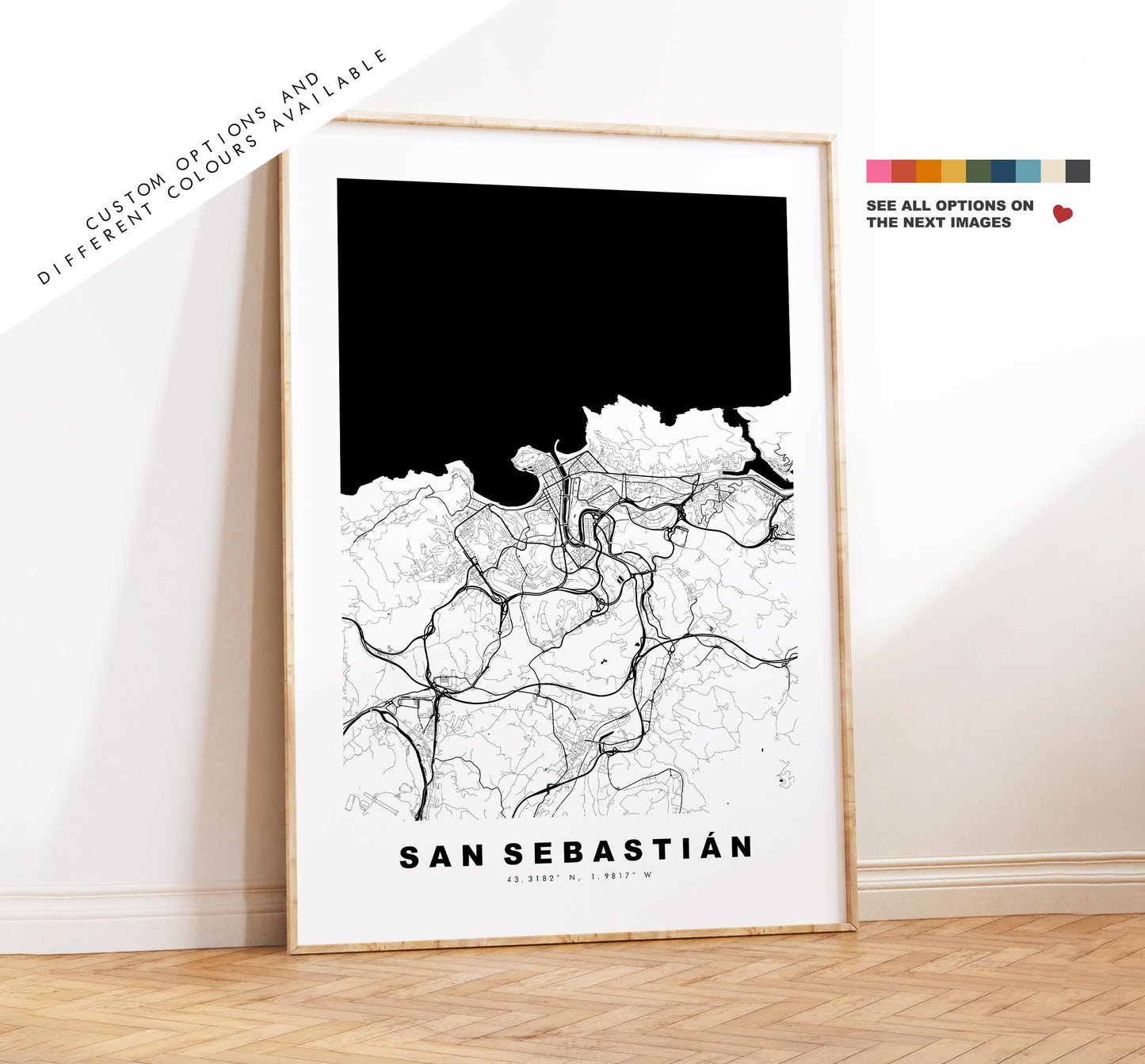 San Sebastian Map Print - City Map Poster - Map Art - Map Wall Art - Spain City Maps - Donostia-San Sebastian Print - Minimalist City Map