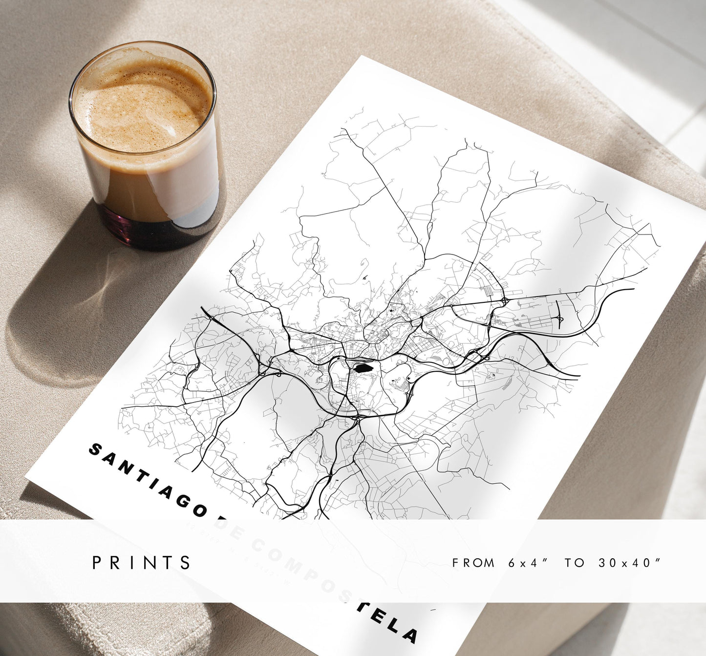 Santiago de Compostela Map Print - City Map Poster - Map Art - Map Wall Art - Spain City Maps - Print - Poster - Minimalist City Map