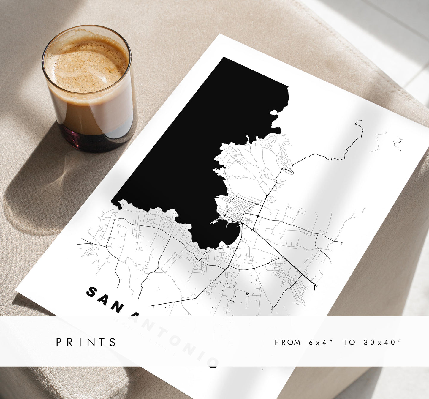 San Antonio Map Print - City Map Poster - Map Art - Map Wall Art - Spain City Maps - Sant Antoni de Portmany - Ibiza  - Minimalist City Map