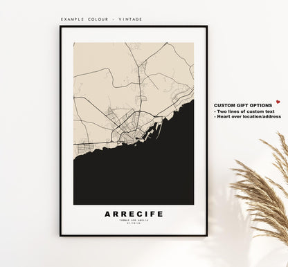 Arrecife Map Print - City Map Poster - Map Art - Map Wall Art - Spain City Maps - Print - Arrecife - Lanzarote  - Minimalist City Map