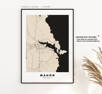 Mahon Map Print - City Map Poster - Map Art - Map Wall Art - Spain City Maps - Print - Mahon - Menorca  - Minimalist City Map