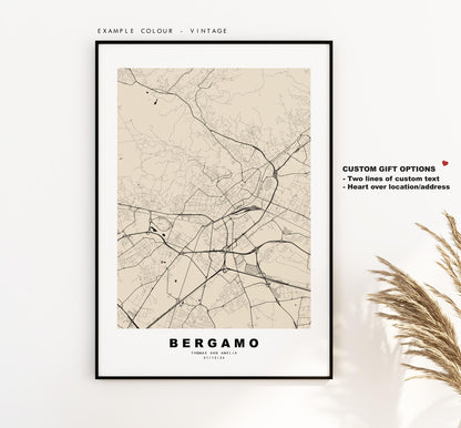 Bergamo Map Print - City Map Poster - Map Art - Map Wall Art - Italy City Maps - Bergamo Print - Bergamo Poster - Minimalist City Map