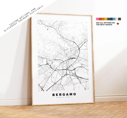 Bergamo Map Print - City Map Poster - Map Art - Map Wall Art - Italy City Maps - Bergamo Print - Bergamo Poster - Minimalist City Map