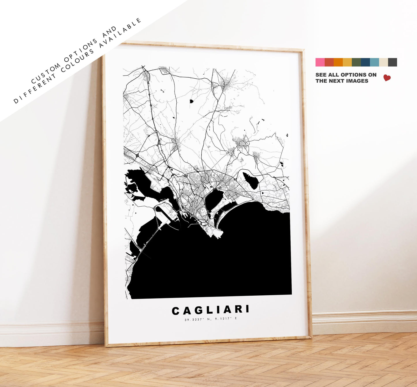 Cagliari Map Print - City Map Poster - Map Art - Map Wall Art - Italy City Maps - Cagliari Print - Cagliari Poster - Minimalist City Map