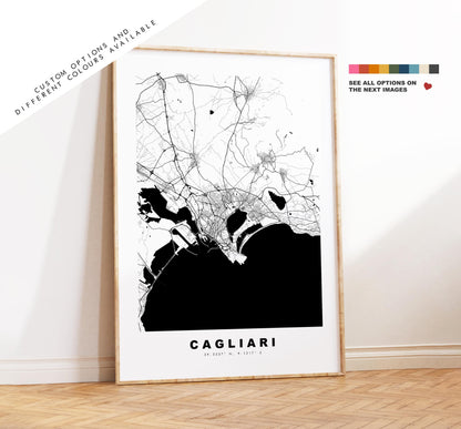 Cagliari Map Print - City Map Poster - Map Art - Map Wall Art - Italy City Maps - Cagliari Print - Cagliari Poster - Minimalist City Map