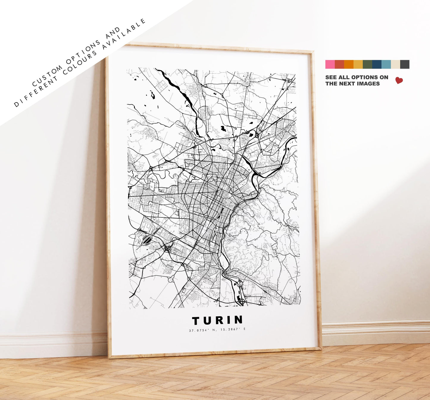 Turin Map Print - City Map Poster - Map Art - Map Wall Art - Italy City Maps - Turin Print - Turin Poster - Minimalist City Map