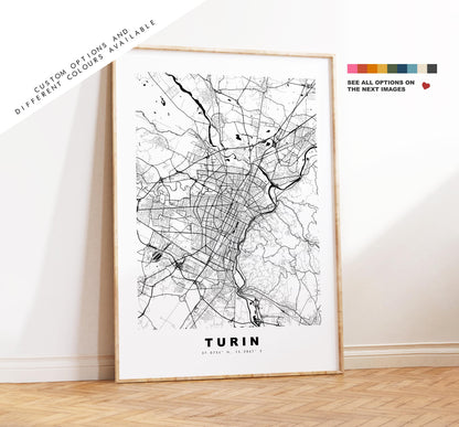 Turin Map Print - City Map Poster - Map Art - Map Wall Art - Italy City Maps - Turin Print - Turin Poster - Minimalist City Map