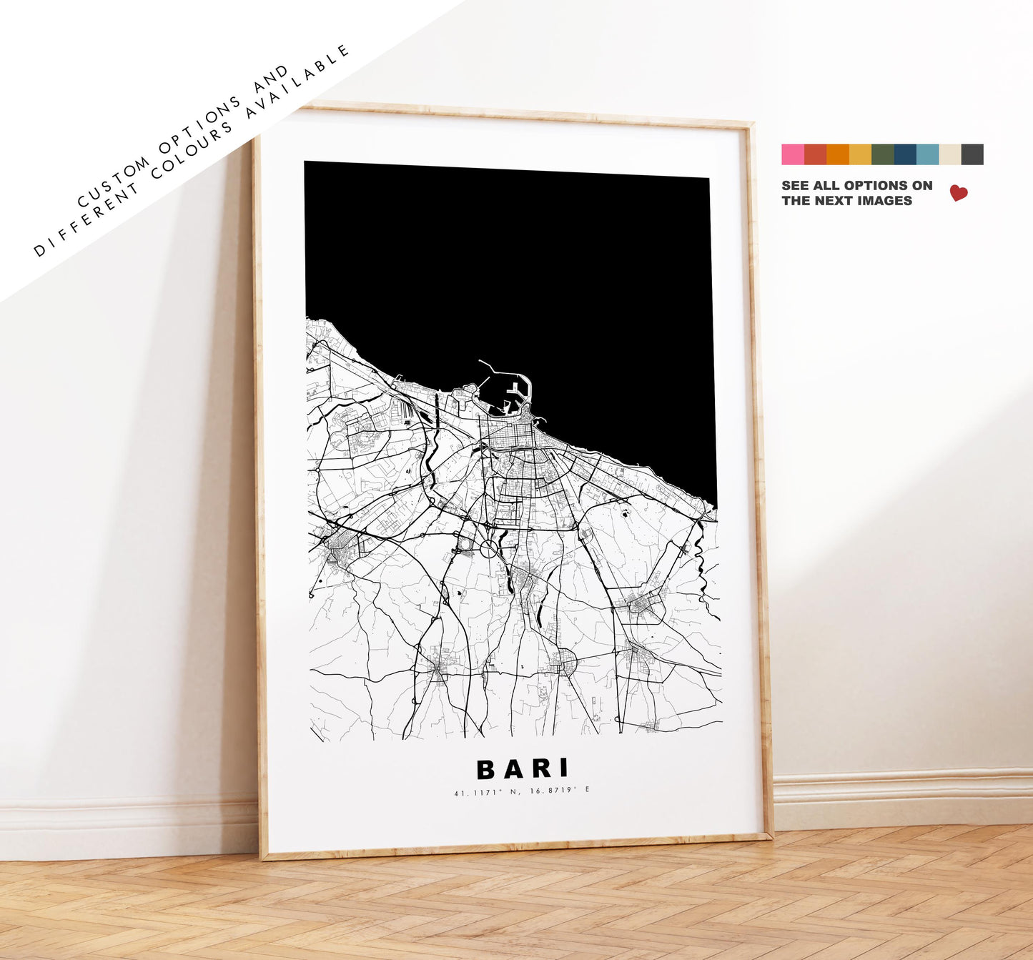 Bari Map Print - City Map Poster - Map Art - Map Wall Art - Italy City Maps - Bari Print - Bari Poster - Minimalist City Map