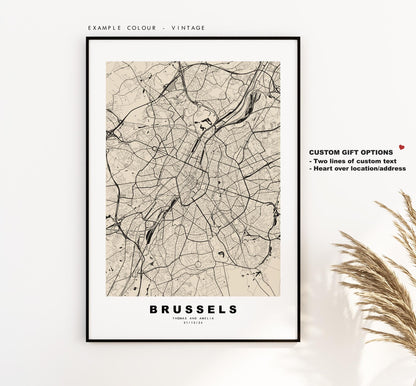 Brussels Map Print - City Map Poster - Map Art - Map Wall Art - Belgium City Maps - Brussels Print - Brussels Poster - Minimalist City Map