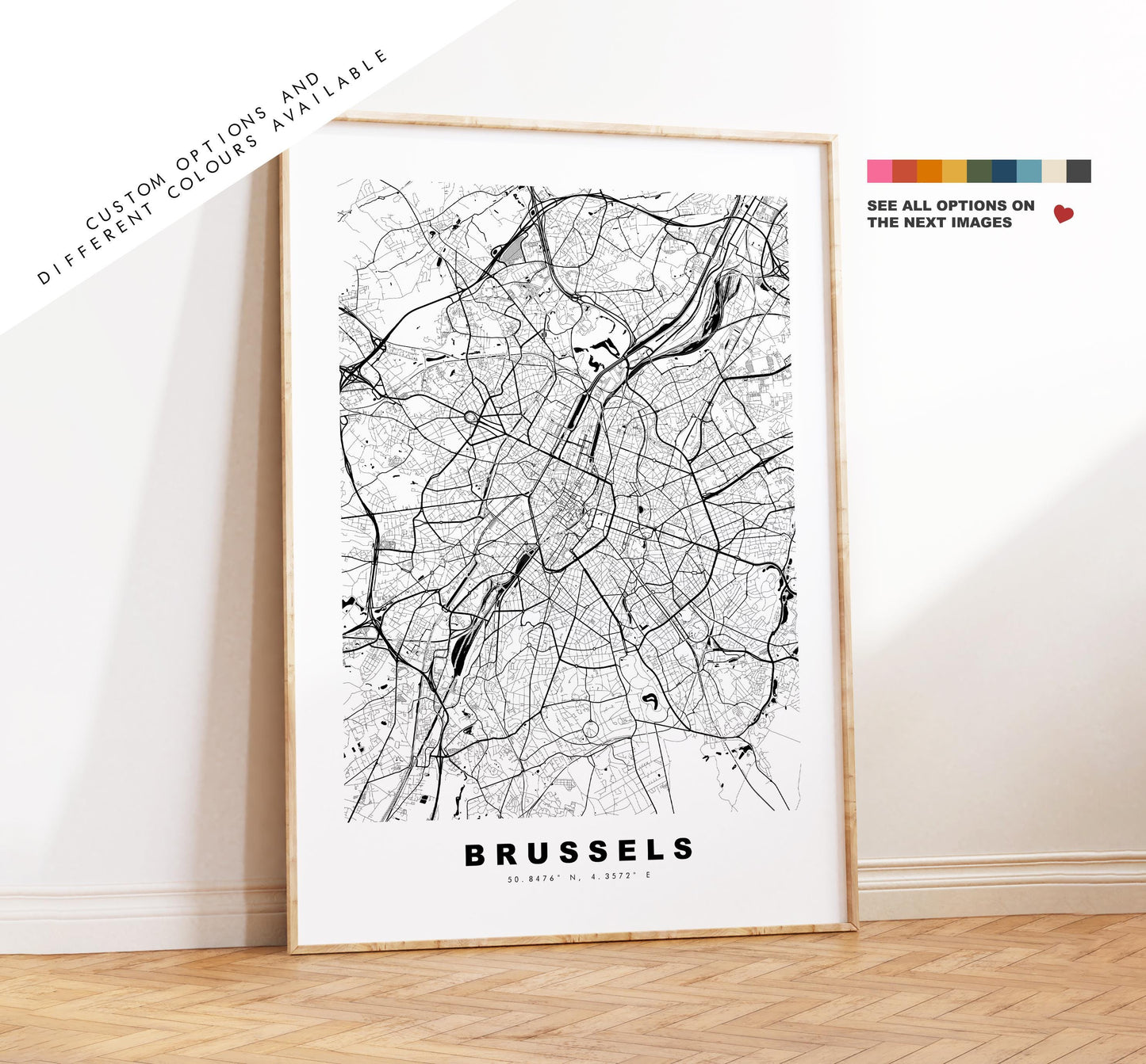 Brussels Map Print - City Map Poster - Map Art - Map Wall Art - Belgium City Maps - Brussels Print - Brussels Poster - Minimalist City Map