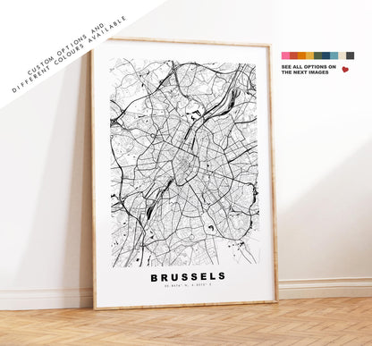 Brussels Map Print - City Map Poster - Map Art - Map Wall Art - Belgium City Maps - Brussels Print - Brussels Poster - Minimalist City Map