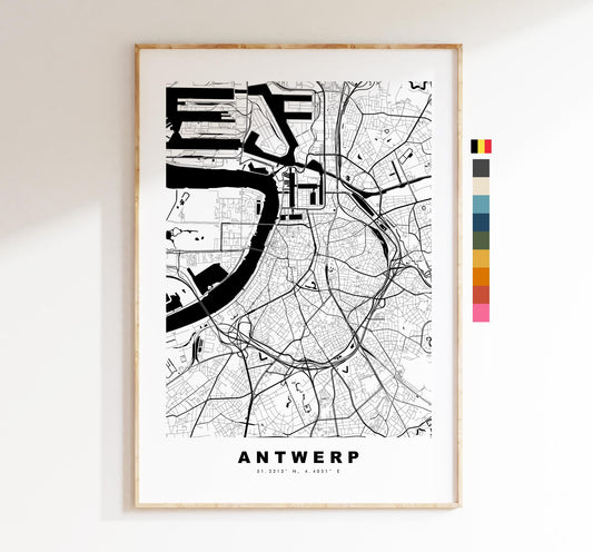 Antwerp Map Print - City Map Poster - Map Art - Map Wall Art - Belgium City Maps - Antwerp Print - Antwerp Poster - Minimalist City Map