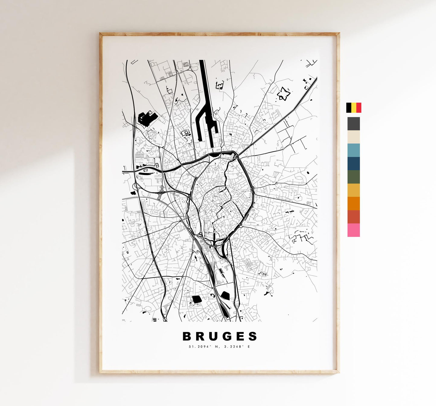 Bruges Map Print - City Map Poster - Map Art - Map Wall Art - Belgium City Maps - Bruges Print - Bruges Poster - Minimalist City Map