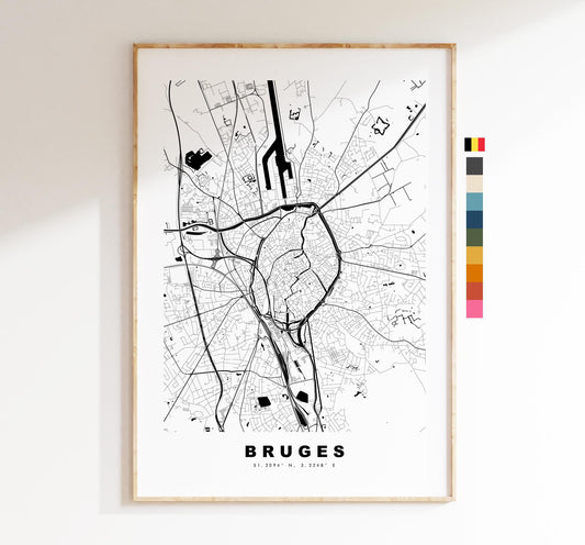 Bruges Map Print - City Map Poster - Map Art - Map Wall Art - Belgium City Maps - Bruges Print - Bruges Poster - Minimalist City Map