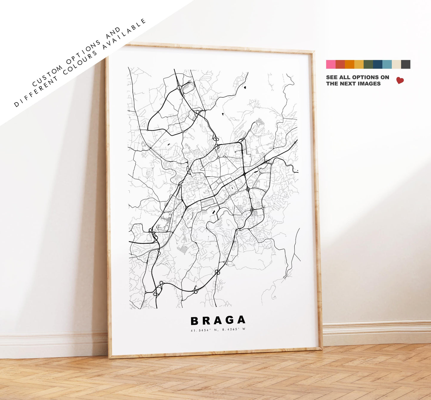 Braga Map Print - City Map Poster - Map Art - Map Wall Art - Portugal City Maps - Braga Print - Braga Poster - Minimalist City Map