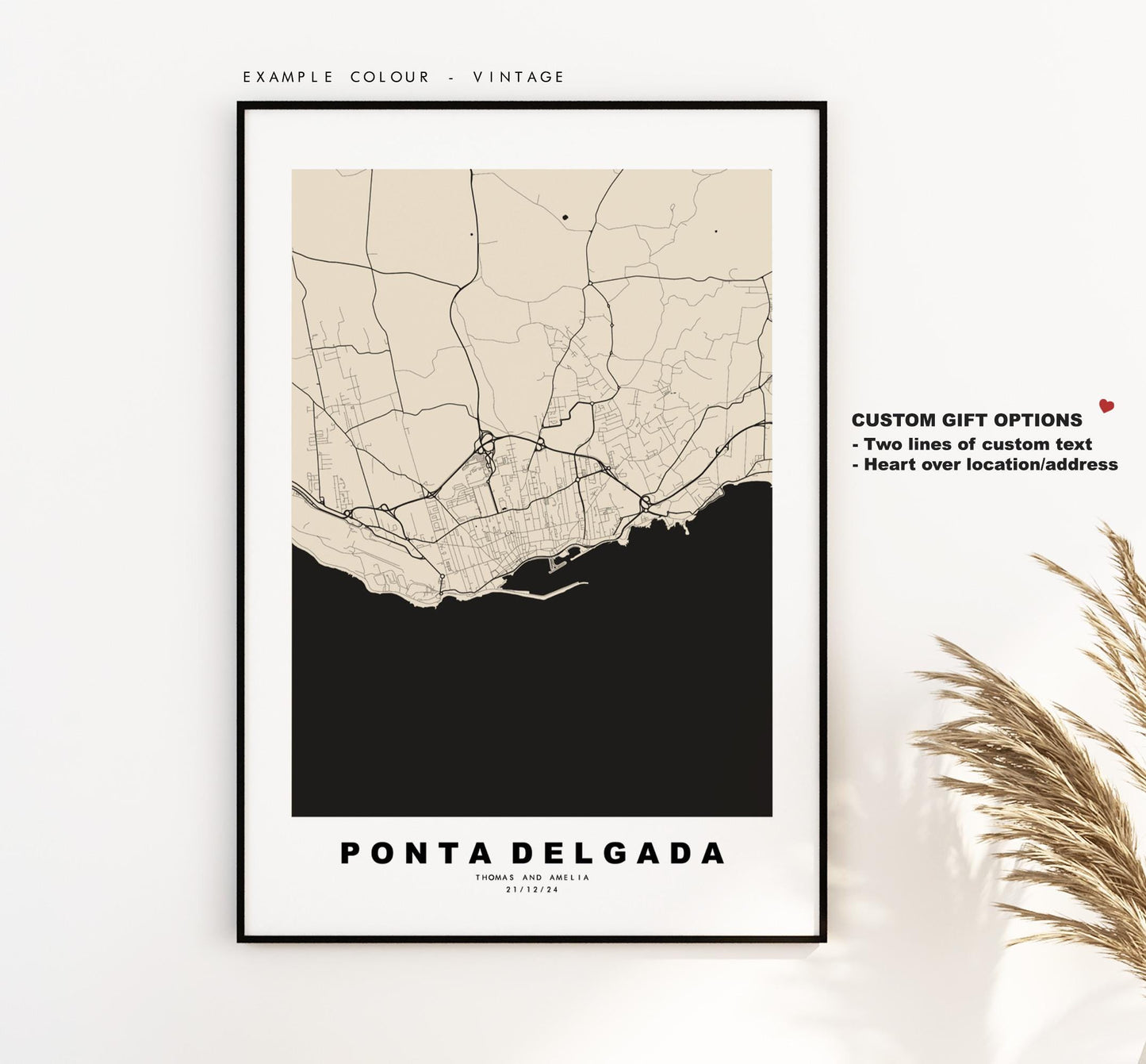 Ponta Delgada Map Print - City Map Poster - Map Art - Map Wall Art - Portugal City Maps - Ponta Delgada Print - Poster - Minimalist City Map