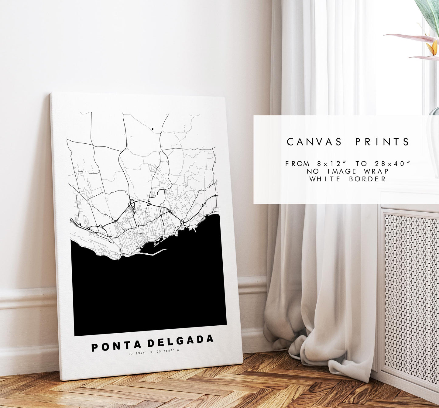 Ponta Delgada Map Print - City Map Poster - Map Art - Map Wall Art - Portugal City Maps - Ponta Delgada Print - Poster - Minimalist City Map