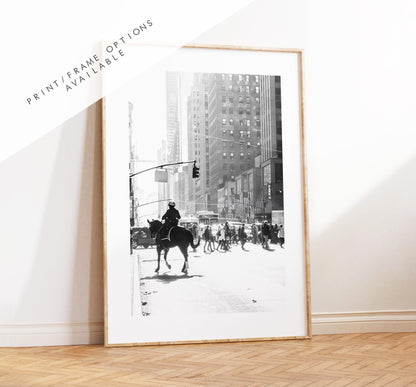 New York Black and White Minimalist Print  - Fine Art Photography Print - New York Photography - Manhattan - Police Horse - Street Scene