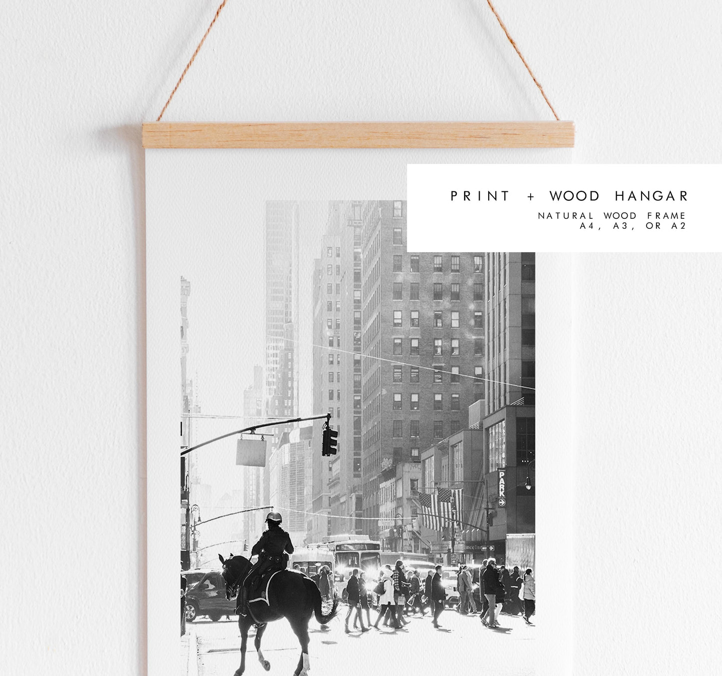 New York Black and White Minimalist Print  - Fine Art Photography Print - New York Photography - Manhattan - Police Horse - Street Scene