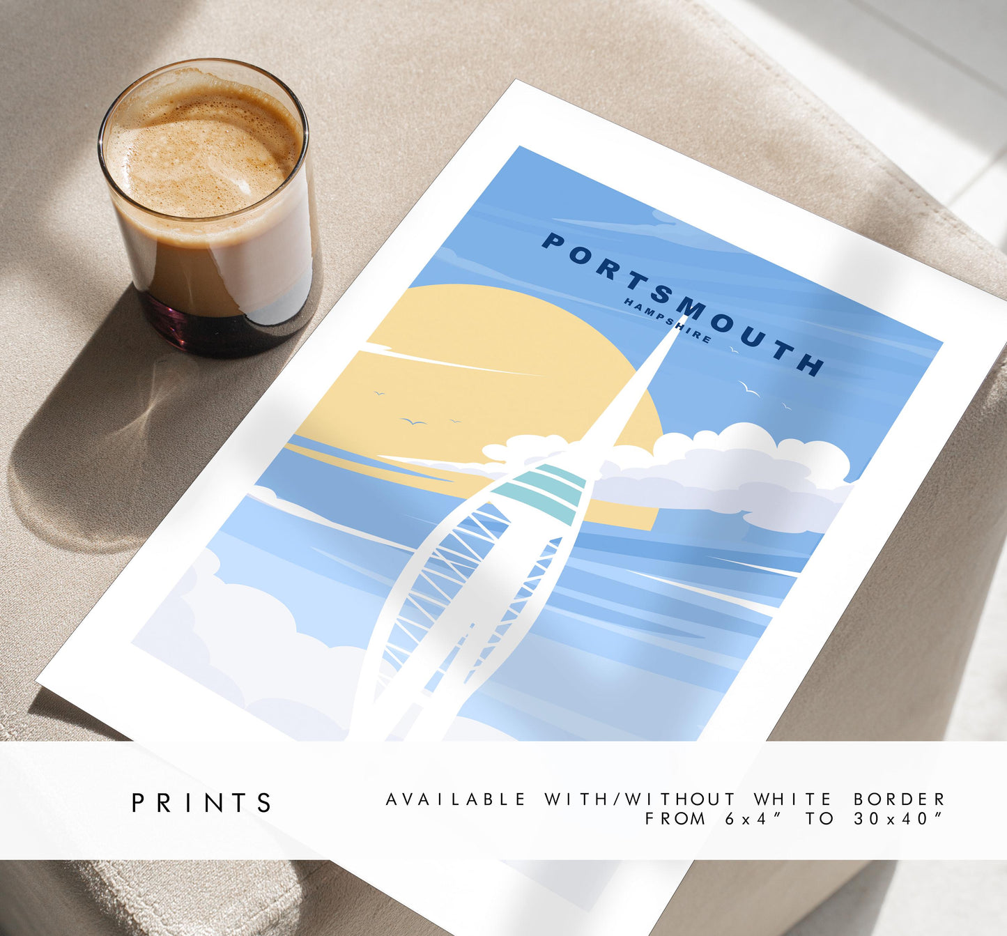 Portsmouth Travel Poster - Wall Art Print - Southsea and Portsmouth Travel Posters - Minimalist Retro Style - Prints or Framed Prints