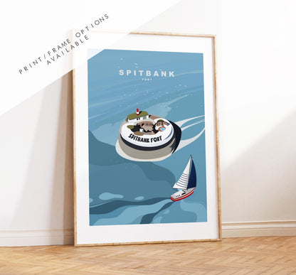 Spitbank Fort Travel Poster - Wall Art Print - Southsea and Portsmouth Travel Posters - Minimalist Retro Style - Prints or Framed Prints