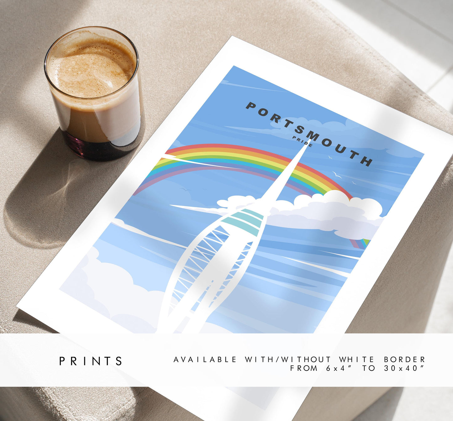 Portsmouth Pride Travel Poster - Wall Art Print - Southsea and Portsmouth Travel Posters - Minimalist Retro Style - Prints or Framed Prints