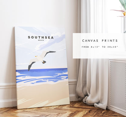 Southsea Beach Travel Poster - Wall Art Print - Southsea and Portsmouth Travel Posters - Minimalist Retro Style - Prints or Framed Prints