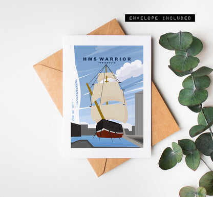 Warrior Greeting Card - Portsmouth and Southsea Cards (Travel Designs) - Blank Inside or Include Message - Envelope Included