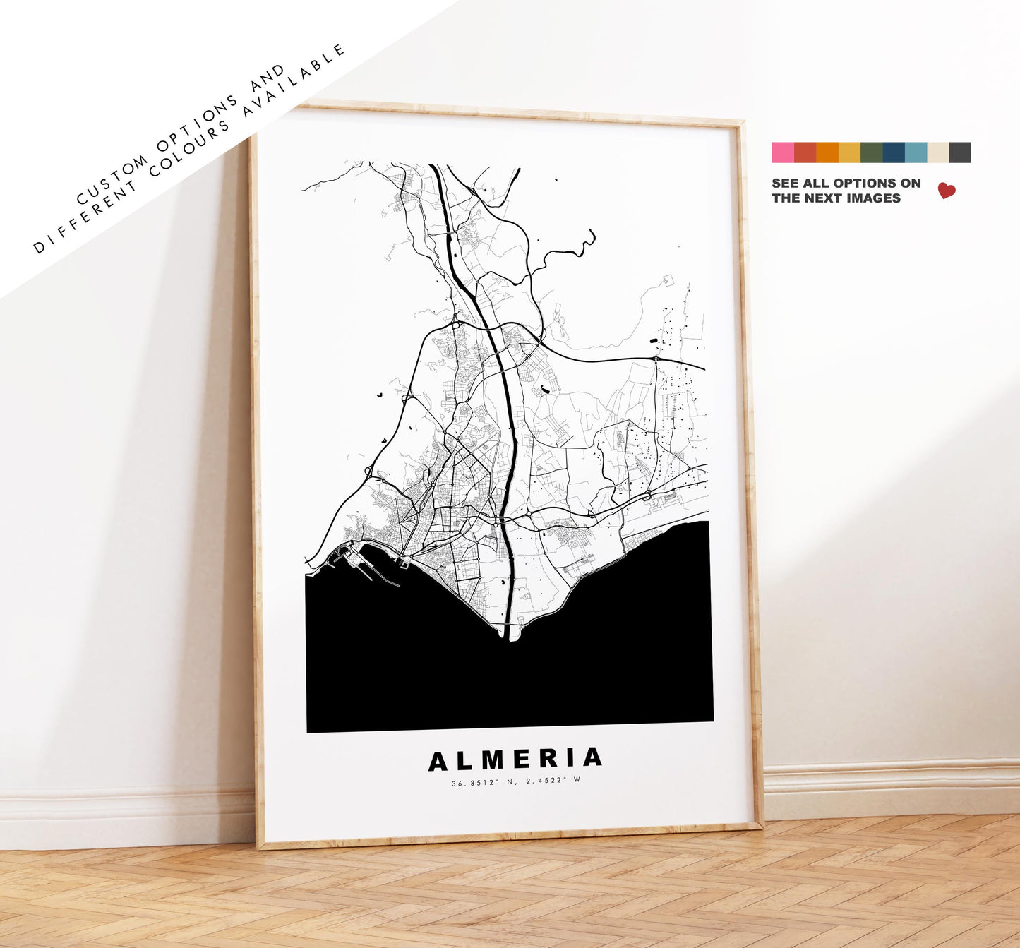 Almeria Map Print - City Map Poster - Map Art - Map Wall Art - Spain City Maps - Almeria Print - Almeria Poster - Minimalist City Map