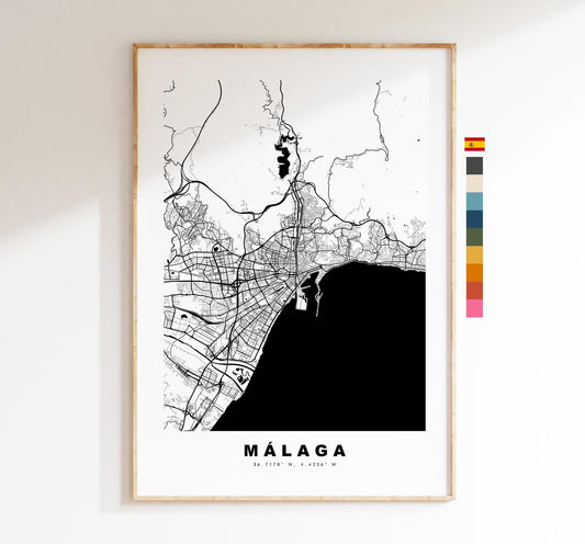 Malaga Map Print - City Map Poster - Map Art - Map Wall Art - Spain City Maps - Malaga Print - Malaga Poster - Minimalist City Map