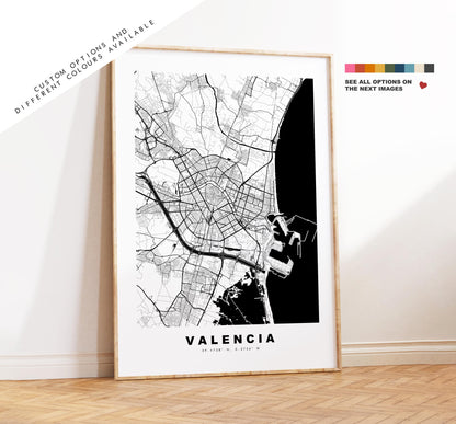 Valencia Map Print - City Map Poster - Map Art - Map Wall Art - Spain City Maps - Valencia Print - Valencia Poster - Minimalist City Map