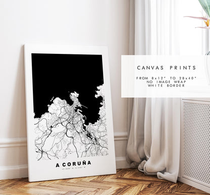 A Coruna Map Print - City Map Poster - Map Art - Map Wall Art - Spain City Maps - A Coruna Print - A Coruña Poster - Minimalist City Map