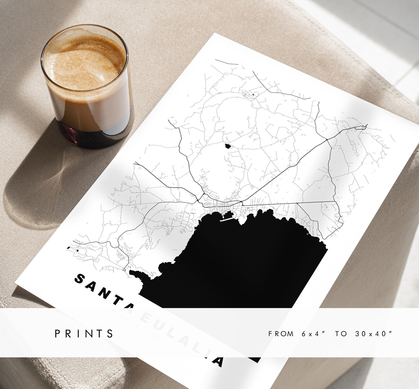 Santa Eulalia Map Print - City Map Poster - Map Art - Map Wall Art - Spain City Maps - Santa Eulària des Riu - Ibiza  - Minimalist City Map