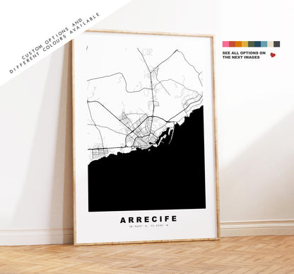 Arrecife Map Print - City Map Poster - Map Art - Map Wall Art - Spain City Maps - Print - Arrecife - Lanzarote  - Minimalist City Map