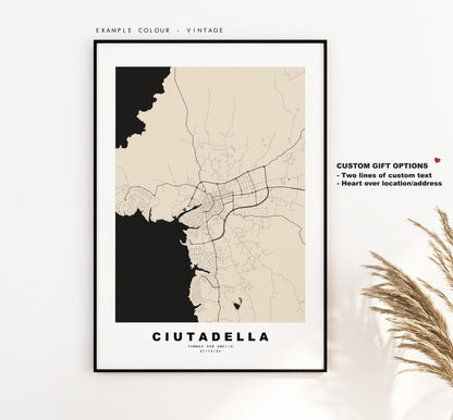 Ciutadella Map Print - City Map Poster - Map Art - Map Wall Art - Spain City Maps - Print - Ciutadella de Menorca  - Minimalist City Map