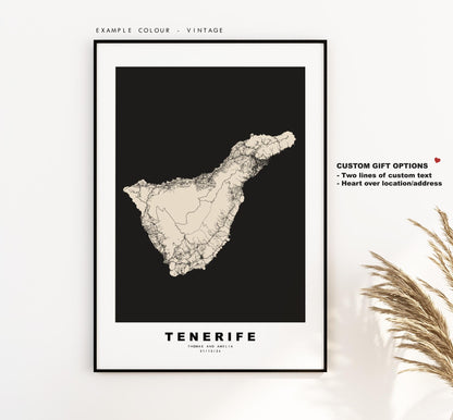 Tenerife Map Print - Map Poster - Map Art - Map Wall Art - Spain Maps - Tenerife Print - Canary Islands Poster - Minimalist Map