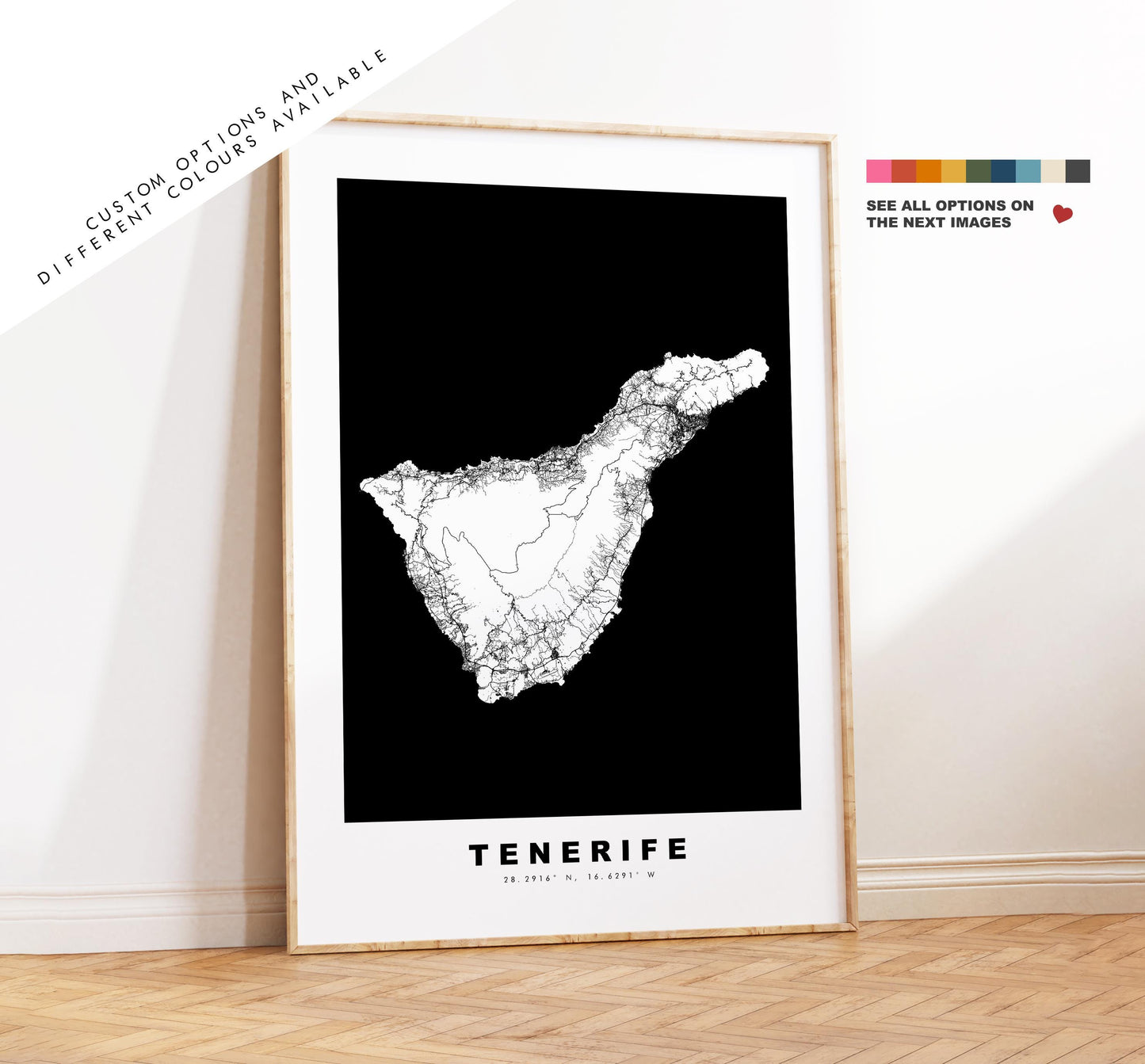 Tenerife Map Print - Map Poster - Map Art - Map Wall Art - Spain Maps - Tenerife Print - Canary Islands Poster - Minimalist Map