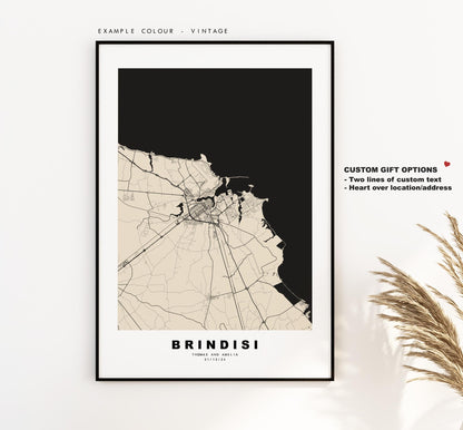 Brindisi Map Print - City Map Poster - Map Art - Map Wall Art - Italy City Maps - Brindisi Print - Brindisi Poster - Minimalist City Map