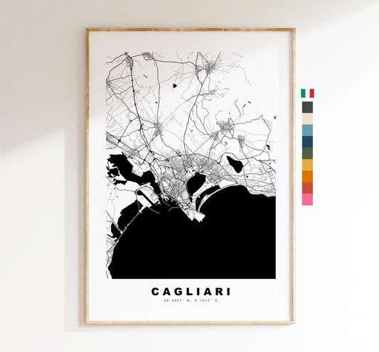 Cagliari Map Print - City Map Poster - Map Art - Map Wall Art - Italy City Maps - Cagliari Print - Cagliari Poster - Minimalist City Map