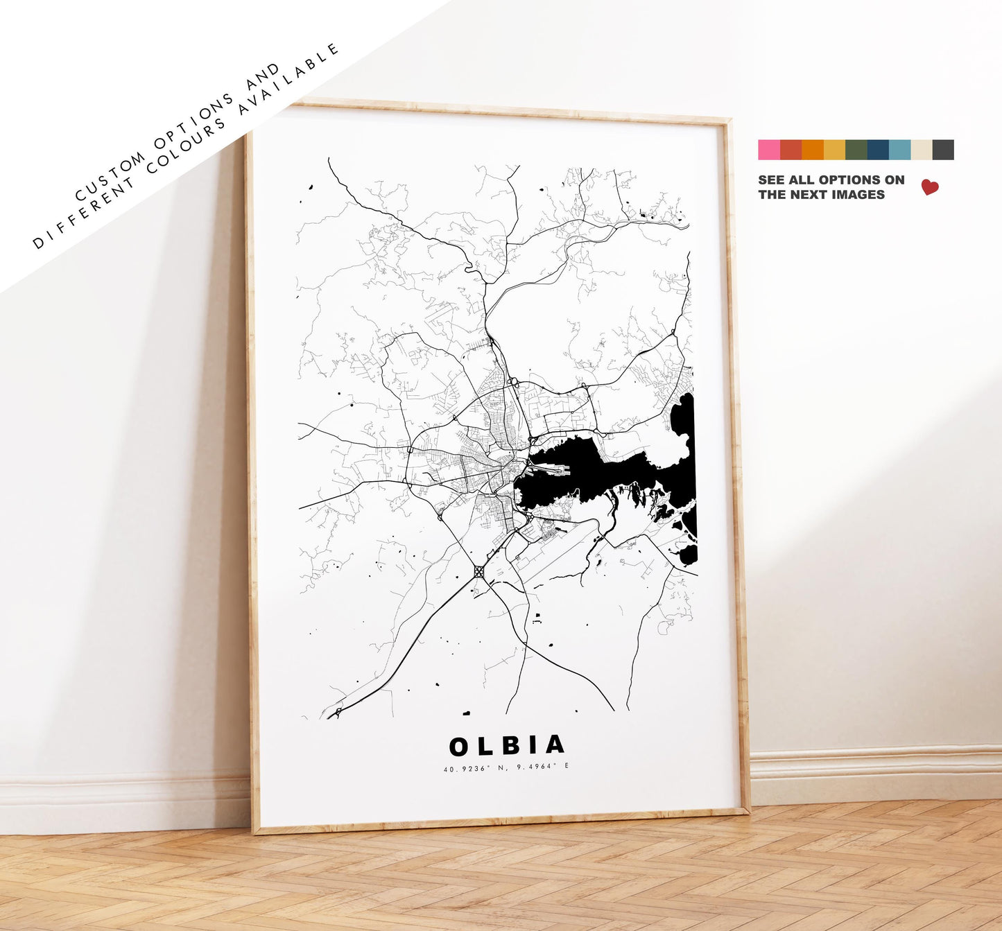 Olbia Map Print - City Map Poster - Map Art - Map Wall Art - Italy City Maps - Olbia Print - Olbia Poster - Minimalist City Map