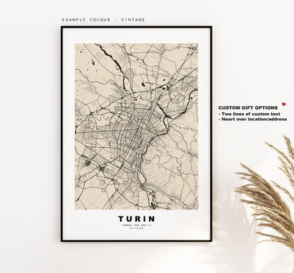 Turin Map Print - City Map Poster - Map Art - Map Wall Art - Italy City Maps - Turin Print - Turin Poster - Minimalist City Map