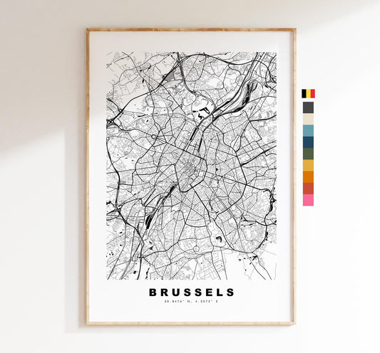 Brussels Map Print - City Map Poster - Map Art - Map Wall Art - Belgium City Maps - Brussels Print - Brussels Poster - Minimalist City Map