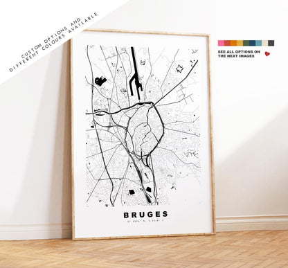 Bruges Map Print - City Map Poster - Map Art - Map Wall Art - Belgium City Maps - Bruges Print - Bruges Poster - Minimalist City Map