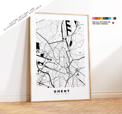 Ghent Map Print - City Map Poster - Map Art - Map Wall Art - Belgium City Maps - Ghent Print - Ghent Poster - Minimalist City Map