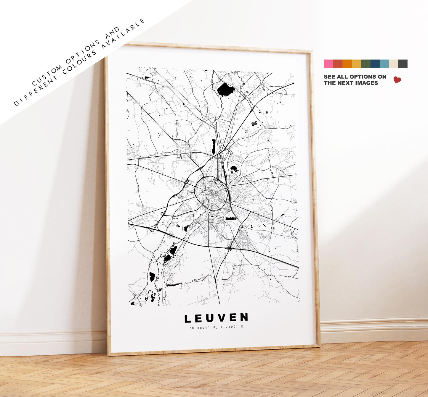 Leuven Map Print - City Map Poster - Map Art - Map Wall Art - Belgium City Maps - Leuven Print - Leuven Poster - Minimalist City Map