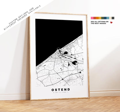 Ostend Map Print - City Map Poster - Map Art - Map Wall Art - Belgium City Maps - Ostend Print - Ostend Poster - Minimalist City Map